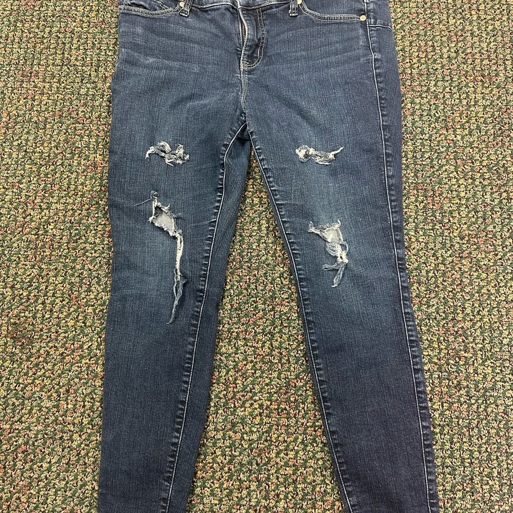 Torrid Dark Blue Distressed Skinny Jeans